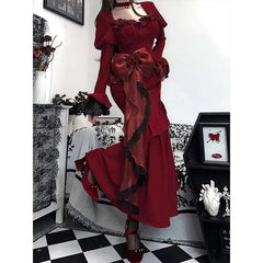 Vintage Velvet Tall Waist Rebel Midi Dress Red / XS