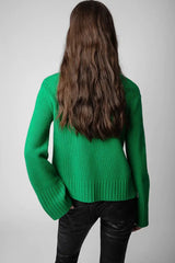 Happy Face Casual Fashion Round Neck Wool Knitted Green Christmas Sweater Sweaters-L