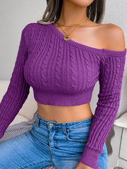 Cropped Off Shoulder Slim Solid Streetwear Green Christmas Sweater Sweaters-L