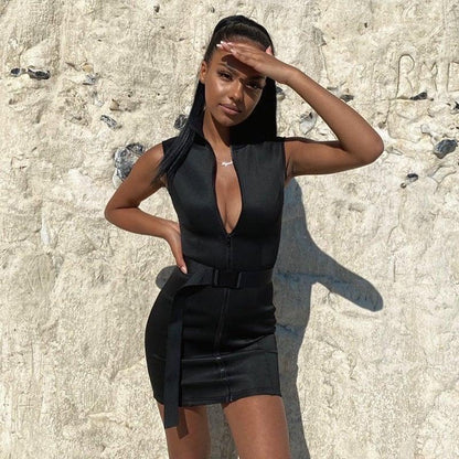 Slim Sleeveless Sexy Zipper Black Dress