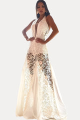 Long backless  white evening dress