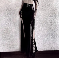 Imitation Leather Empty Out Skirt Black / S