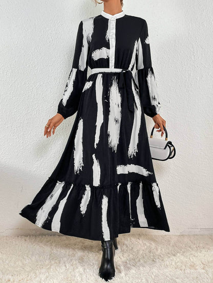 Ruffle Hem Belted Casual Dress