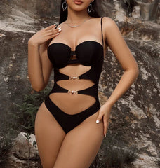 High Waist Black Underwire One Piece Black / S onepiece-250223