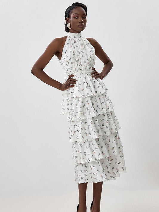 Sleeveless Hollow Floral Layered Dress