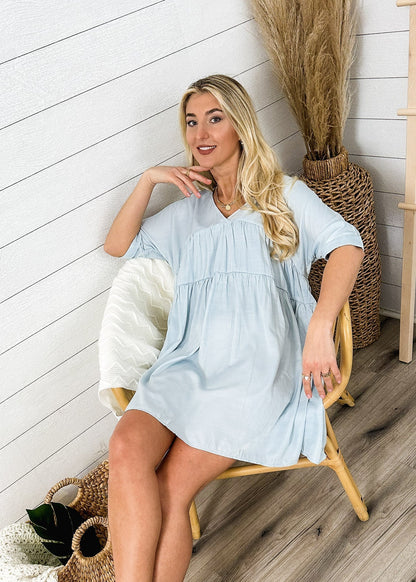 V Neck Tie Shift Dress