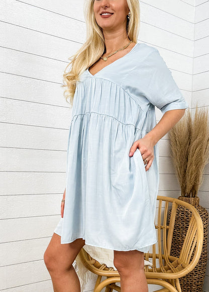 V Neck Tie Shift Dress