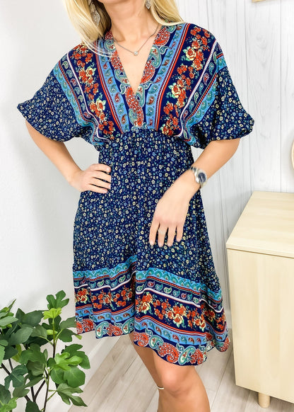 Mixed Print Asymmetrical Dress