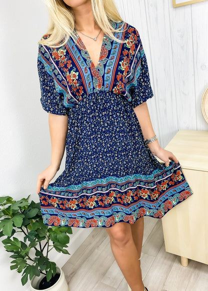 Mixed Print Asymmetrical Dress