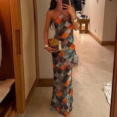 Colorful Printed Halter Maxi Dress