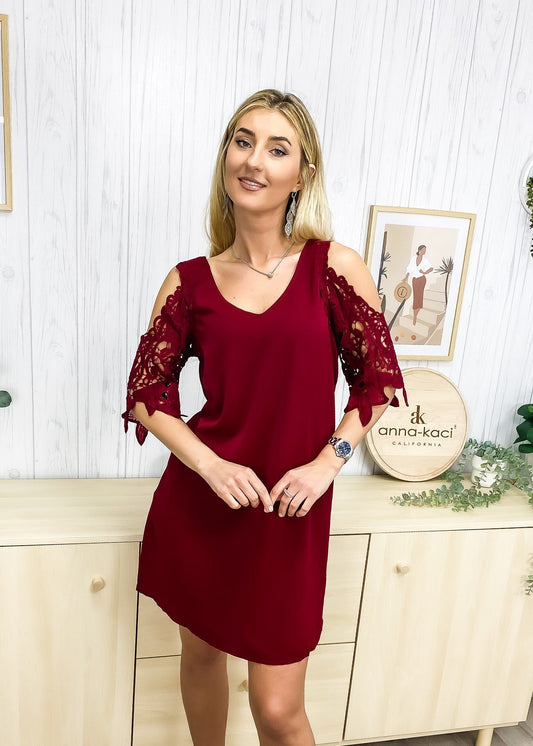 Shoulder Cutout Lace Dress