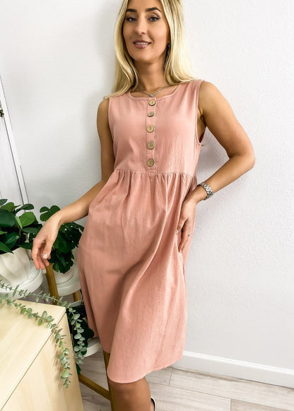 Empire Gathered Button Dress