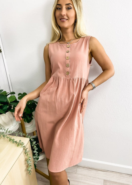Empire Gathered Button Dress