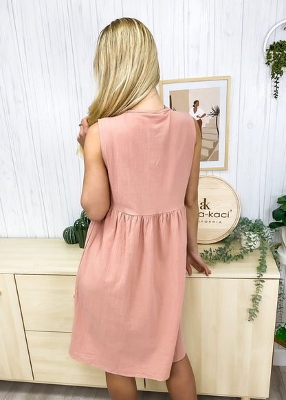 Empire Gathered Button Dress