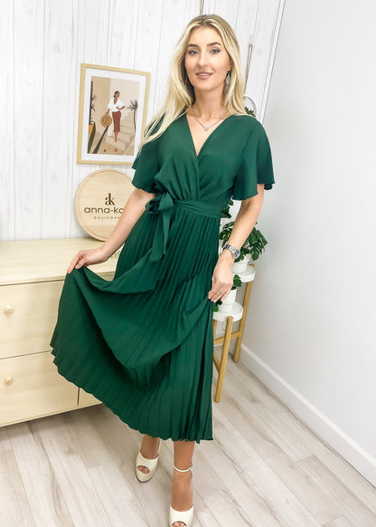 Flutter Sleeve Pleated Dress