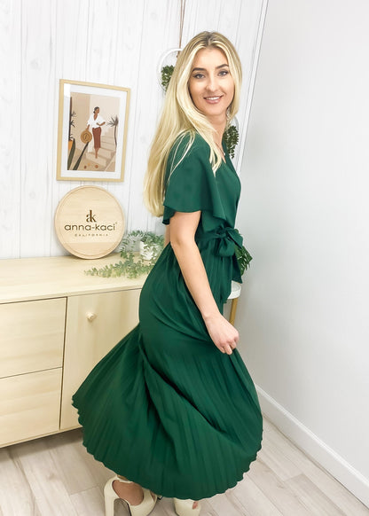 Flutter Sleeve Pleated Dress