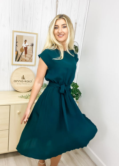 Pleated Detailed Belted Dress