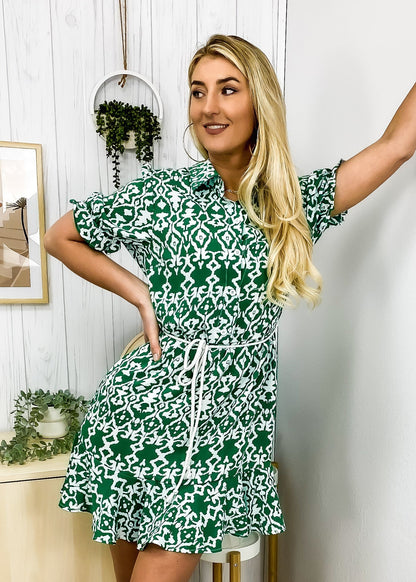 Geometric Sleeve Collared Dress