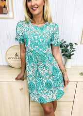 Geometric Paisley Puff Dress