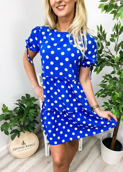 Dot Puff Sleeve Tiered Dress