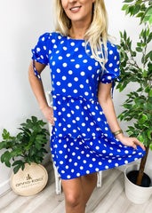 Dot Puff Sleeve Tiered Dress