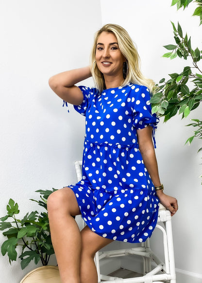Dot Puff Sleeve Tiered Dress
