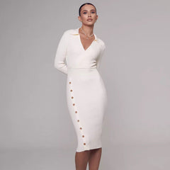 Inner Wear Sweater Knitted Dress  Elegant Polo Collar Hip for