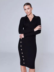 Inner Wear Sweater Knitted Dress  Elegant Polo Collar Hip for