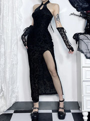 Velvet Blossom Cut Graceful Midi Dress Black / S