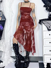 Uneven Suspenders Sleek Midi Dress
