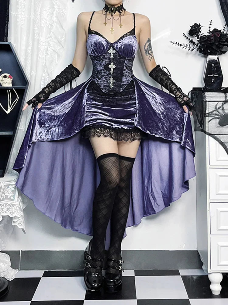 Violet Lace Cross Bodice Midi Dress Purple / S