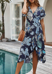 Tropical Print Wrap Dress