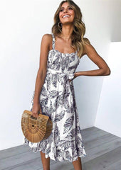 Tropical Print Shirred Dress