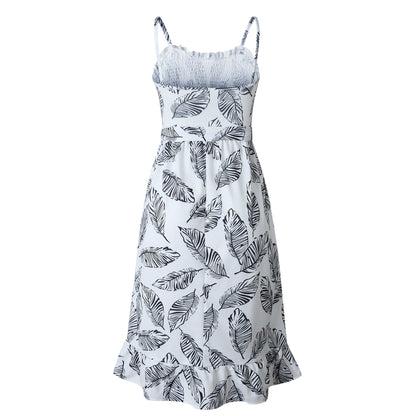 Tropical Print Shirred Dress
