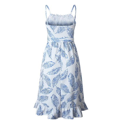 Tropical Print Shirred Dress