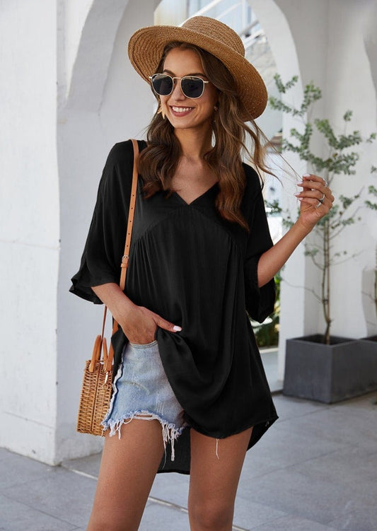 Solid Flowy Short Dress