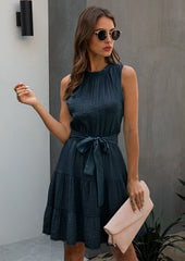 Wrinkled Style Belt Dress