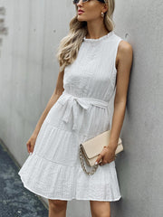 Wrinkled Style Belt Dress