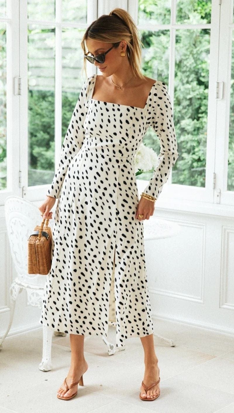 Soft Dot Smocked Back Dress