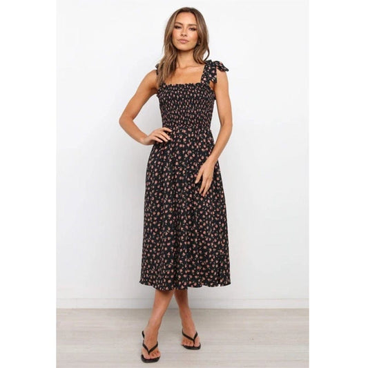 Tie Shoulder Smocked Dress