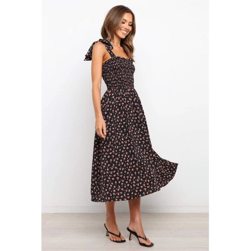 Tie Shoulder Smocked Dress