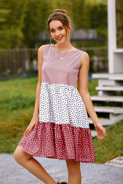 Mixed Print Tiered Dress