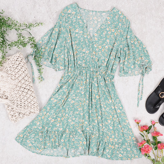 Cross-Front Ruffle Dress