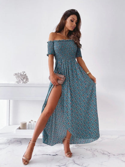 Smocked Wrap Off-Shoulder Dress