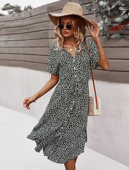 Button Down Smocked Collar Dress