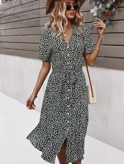 Button Down Smocked Collar Dress
