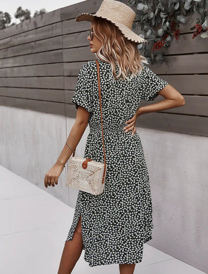 Button Down Smocked Collar Dress