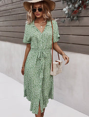 Button Down Smocked Collar Dress