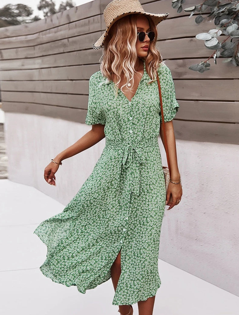 Button Down Smocked Collar Dress
