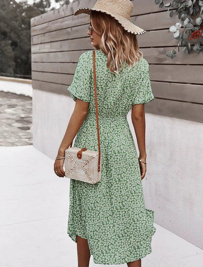 Button Down Smocked Collar Dress